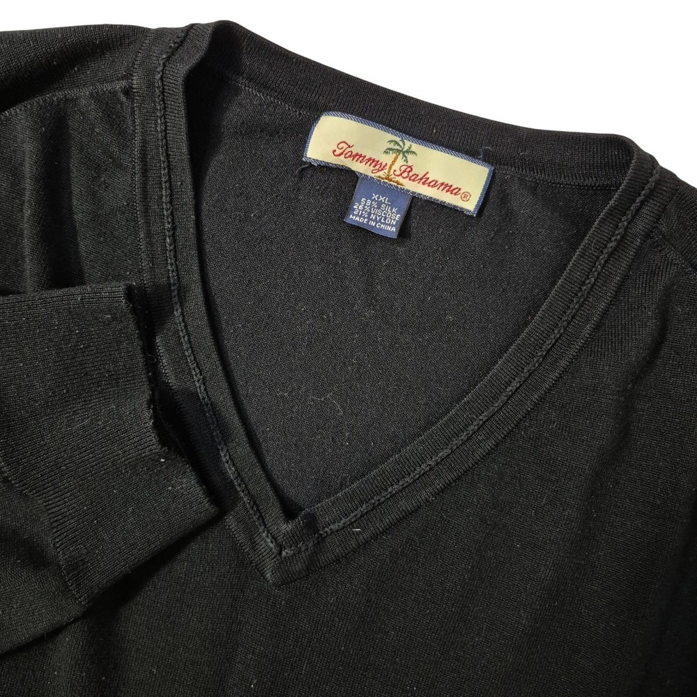 Tommy Bahama Sweater Mens XXL Black V-Neck Silk Blend Minimalist Pullover